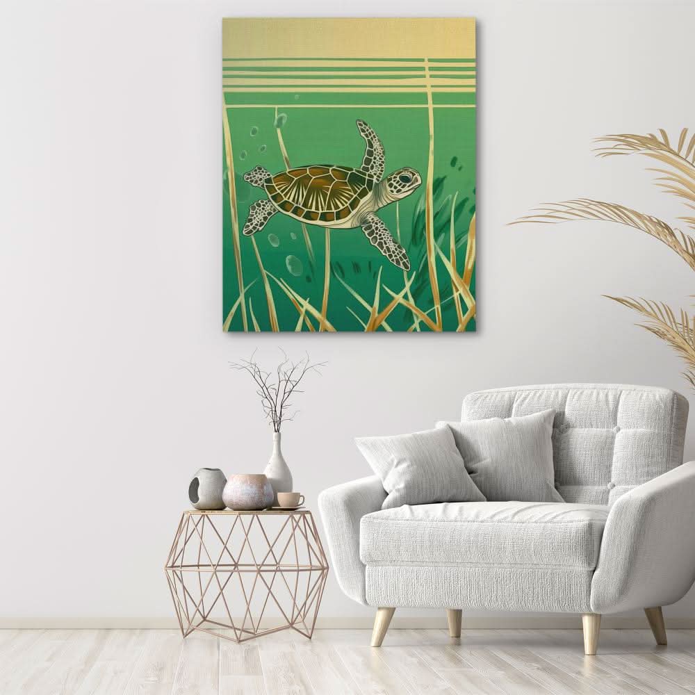 Daydreaming Turtle - Aquatic Art for Bathroom