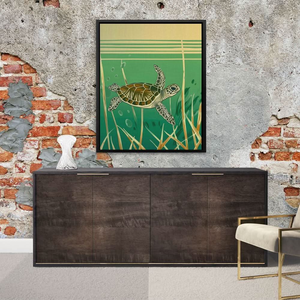 Daydreaming Turtle - Beige Canvas Wall Art