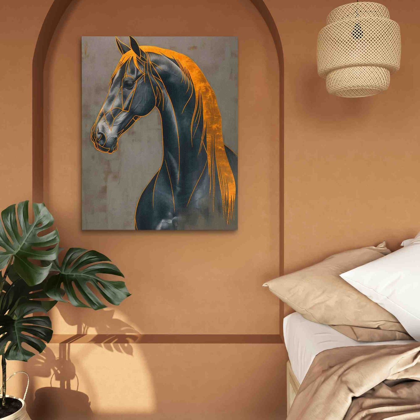 Decorated Gold Horse - Large Abstract Canvas Print