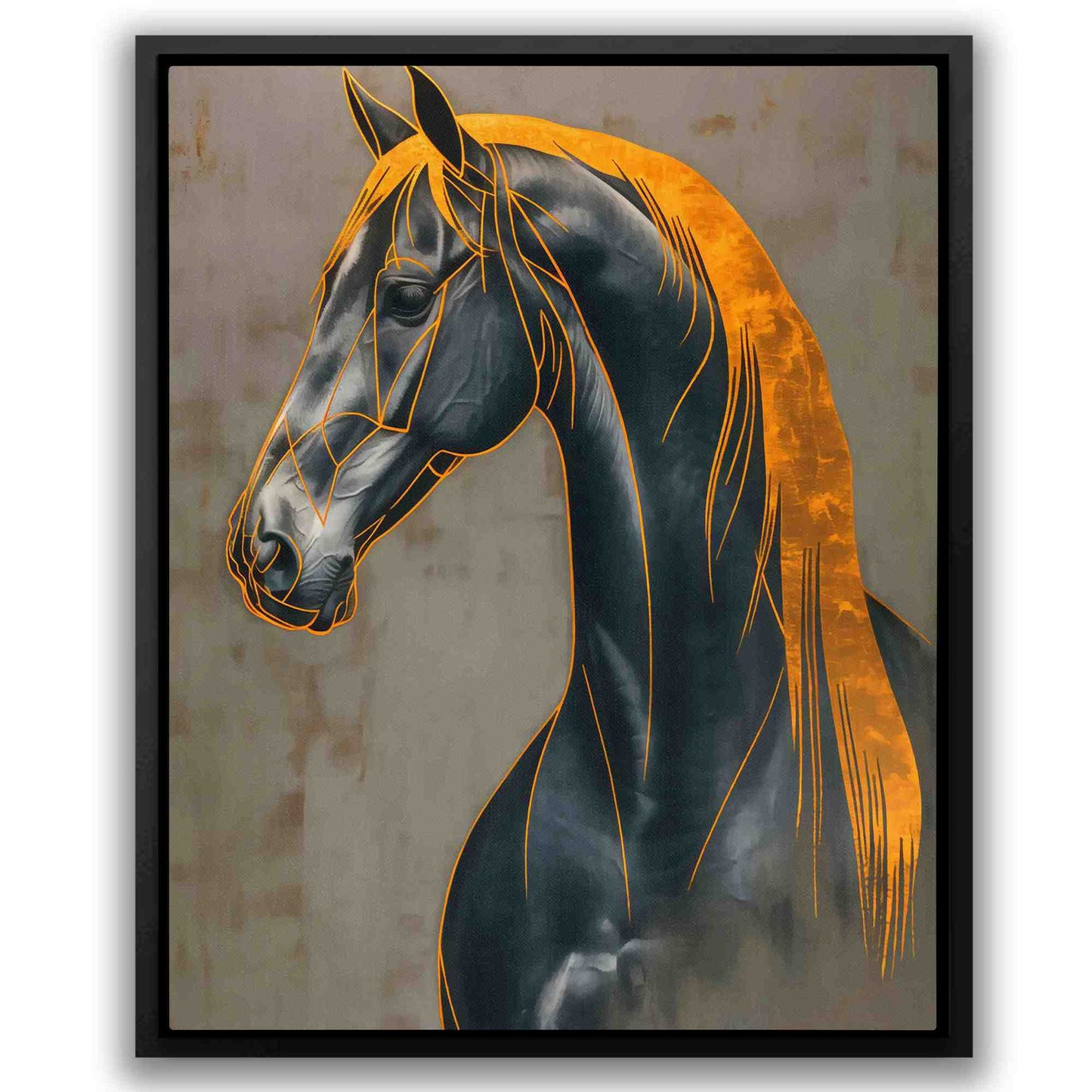 Decorated Gold Horse - Black and Gold Horse Canvas Print