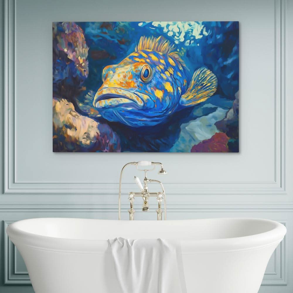 Deep Blue Rockfish - Beach House Art for Bathroom