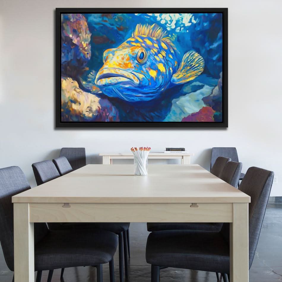 Deep Blue Rockfish - Coastal Wall Art in Black Frame
