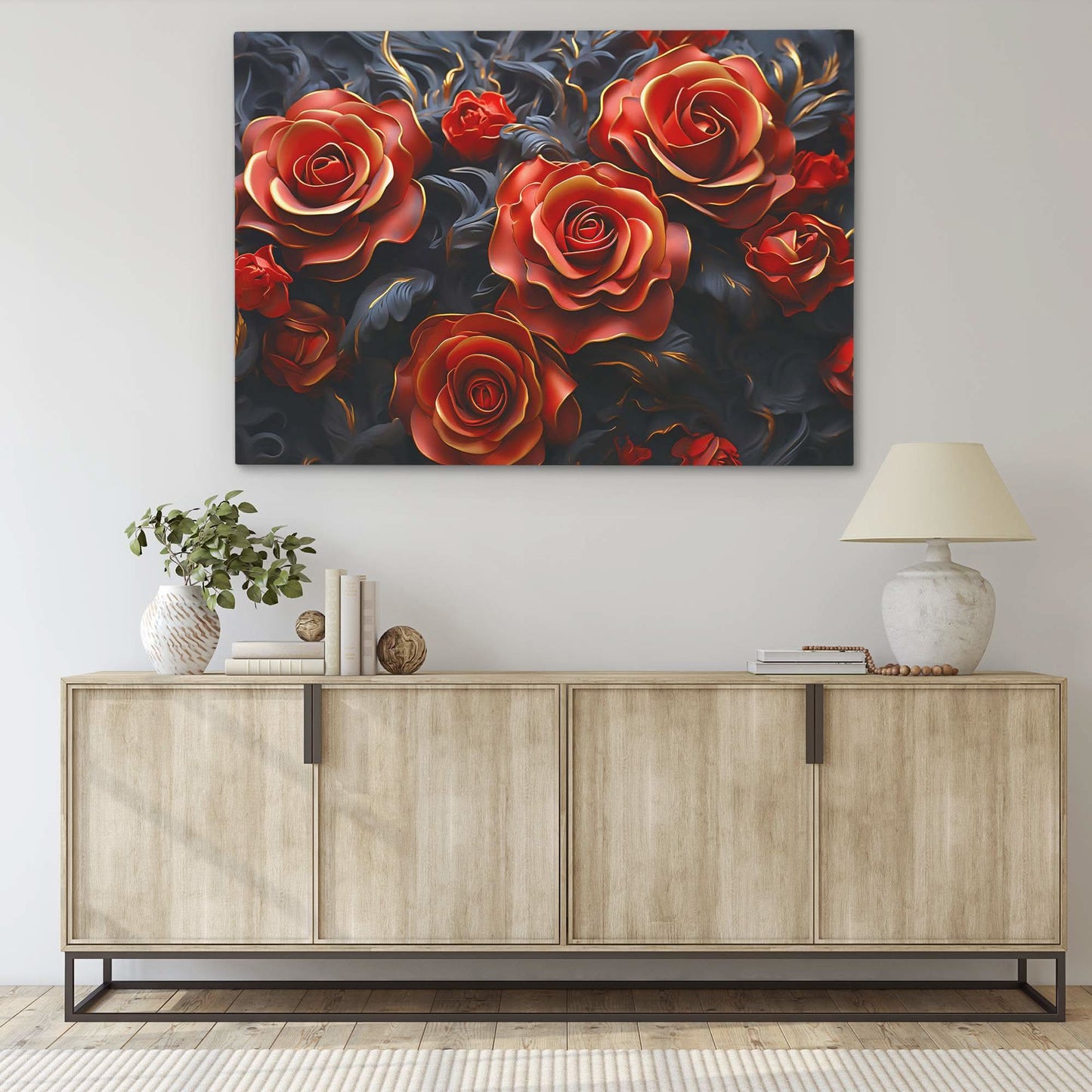 Deep Rose - Black Wall Art for Dining