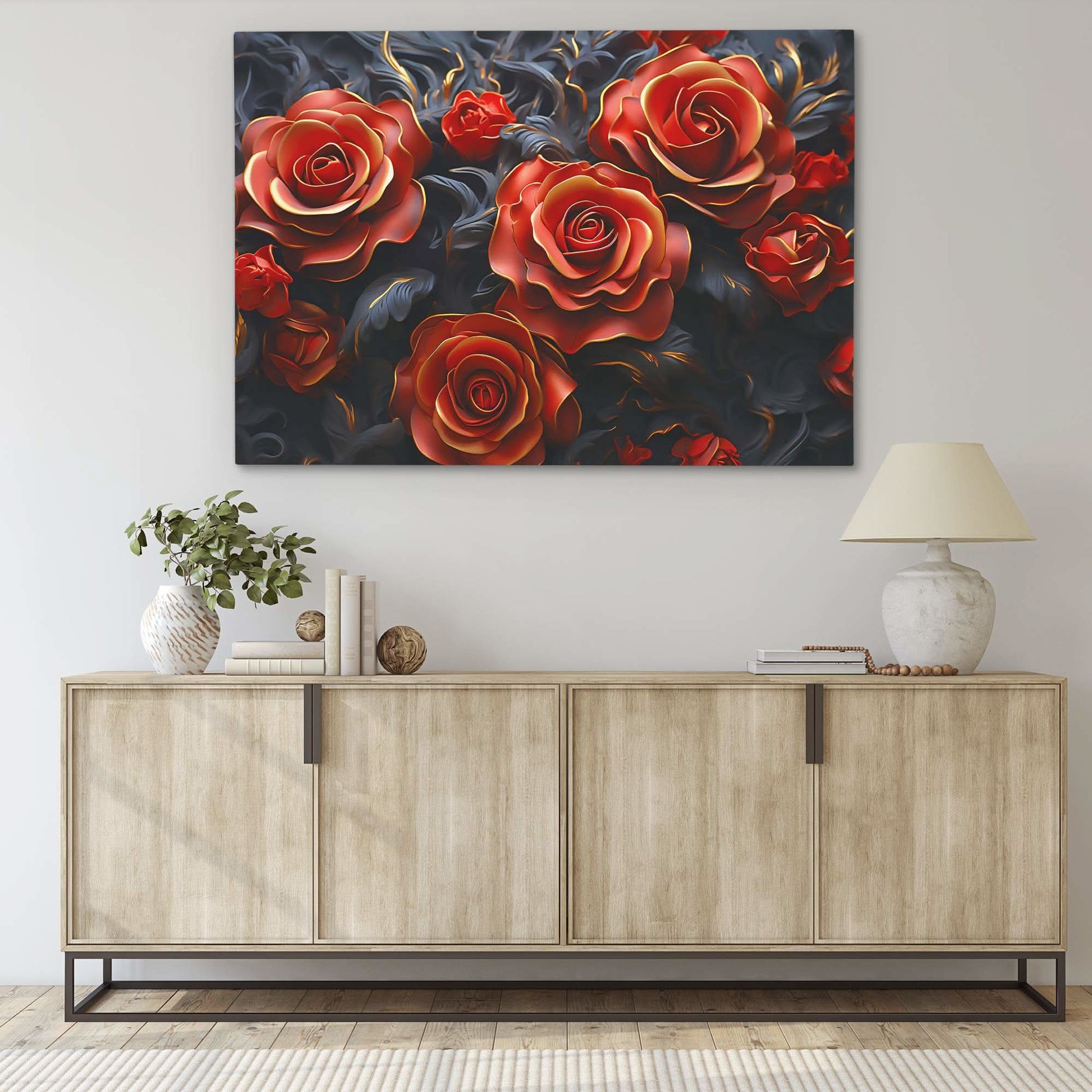 Deep Rose - Black Wall Art for Dining