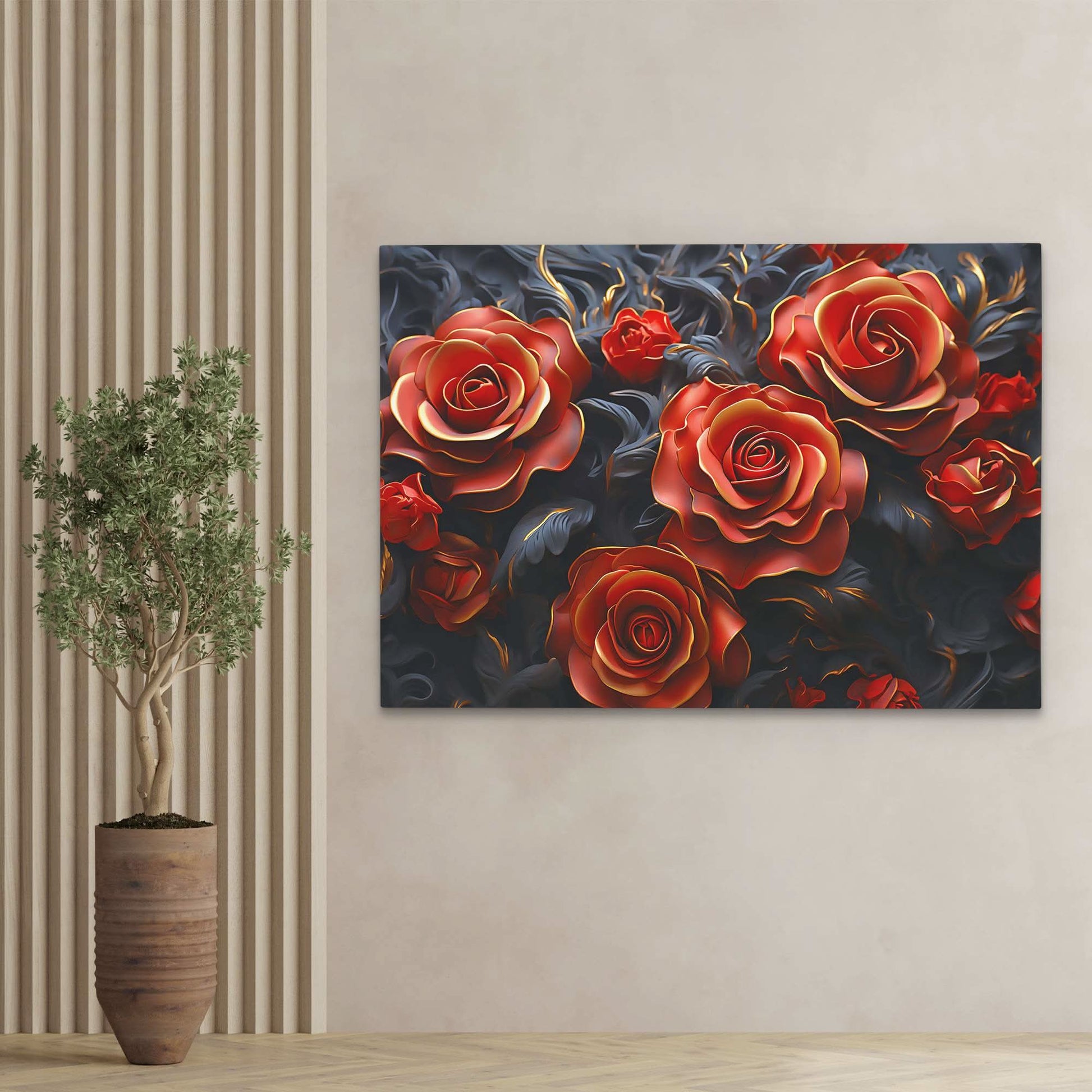 Deep Rose - Black Flowers Canvas Print
