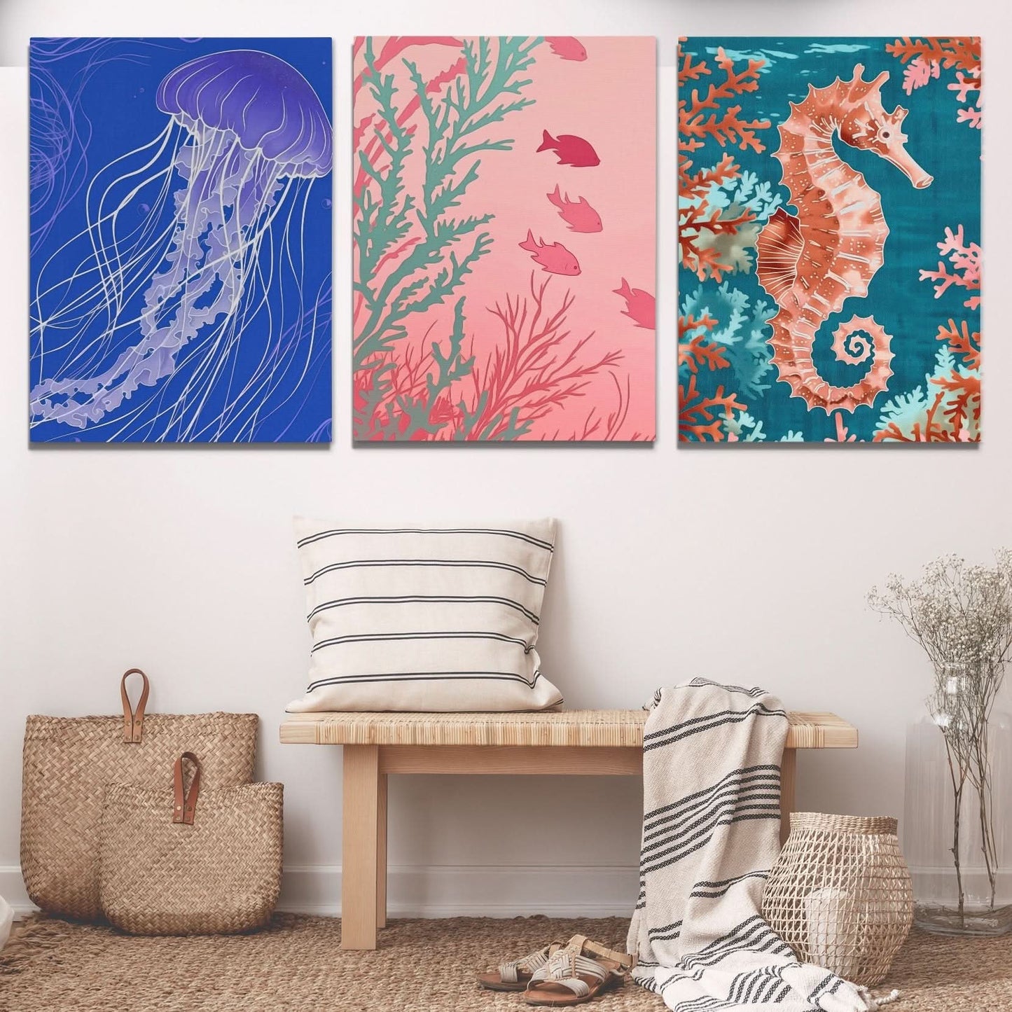 Deep Sea Wonders - Contemporary Blue Canvas Wall Art