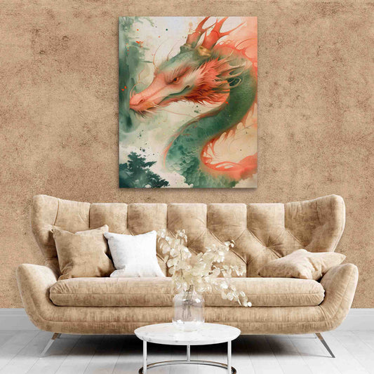 Deer Dragon - Fantasy Wall Art in Black Frame