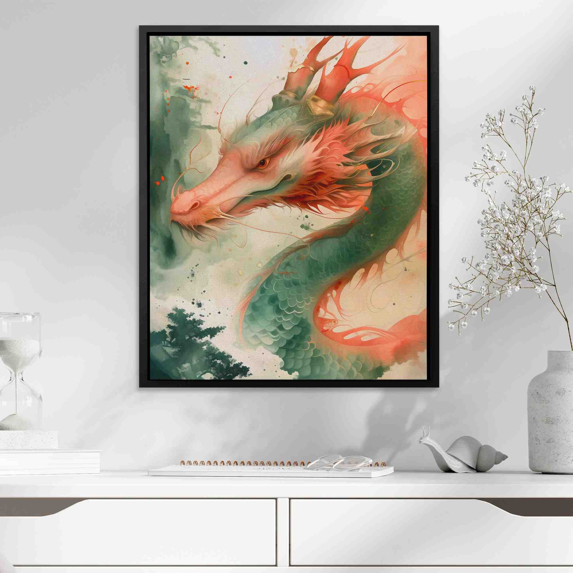Deer Dragon - Fantasy Green Canvas Wall Art