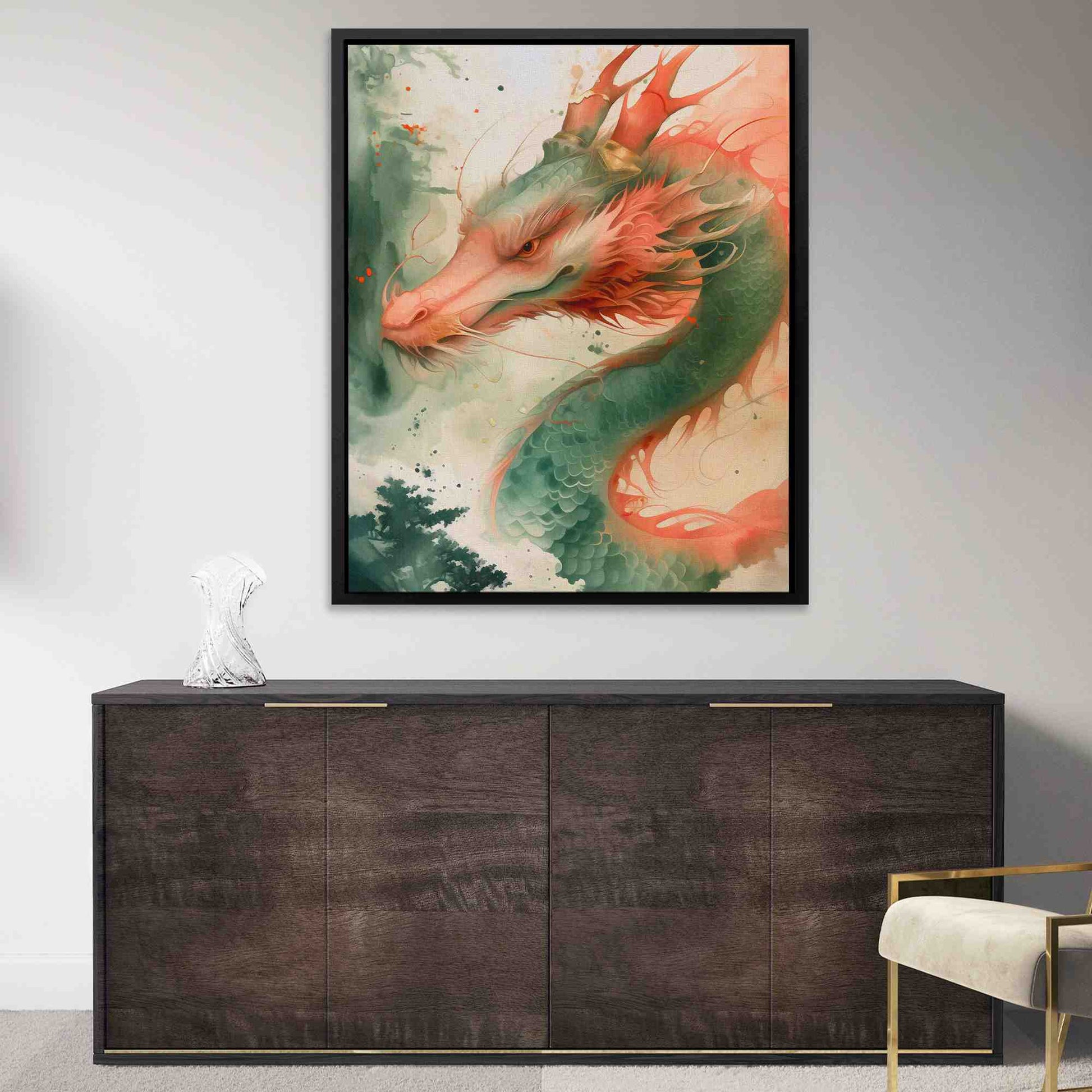 Deer Dragon - Dragon Wall Art in Black Frame