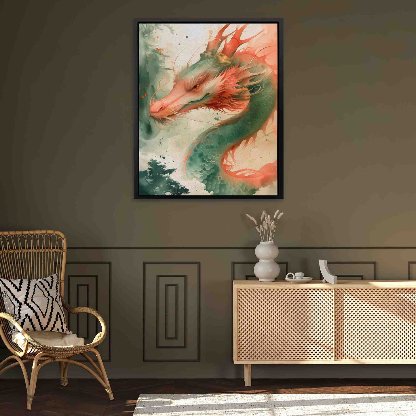 Deer Dragon - Green Wall Art