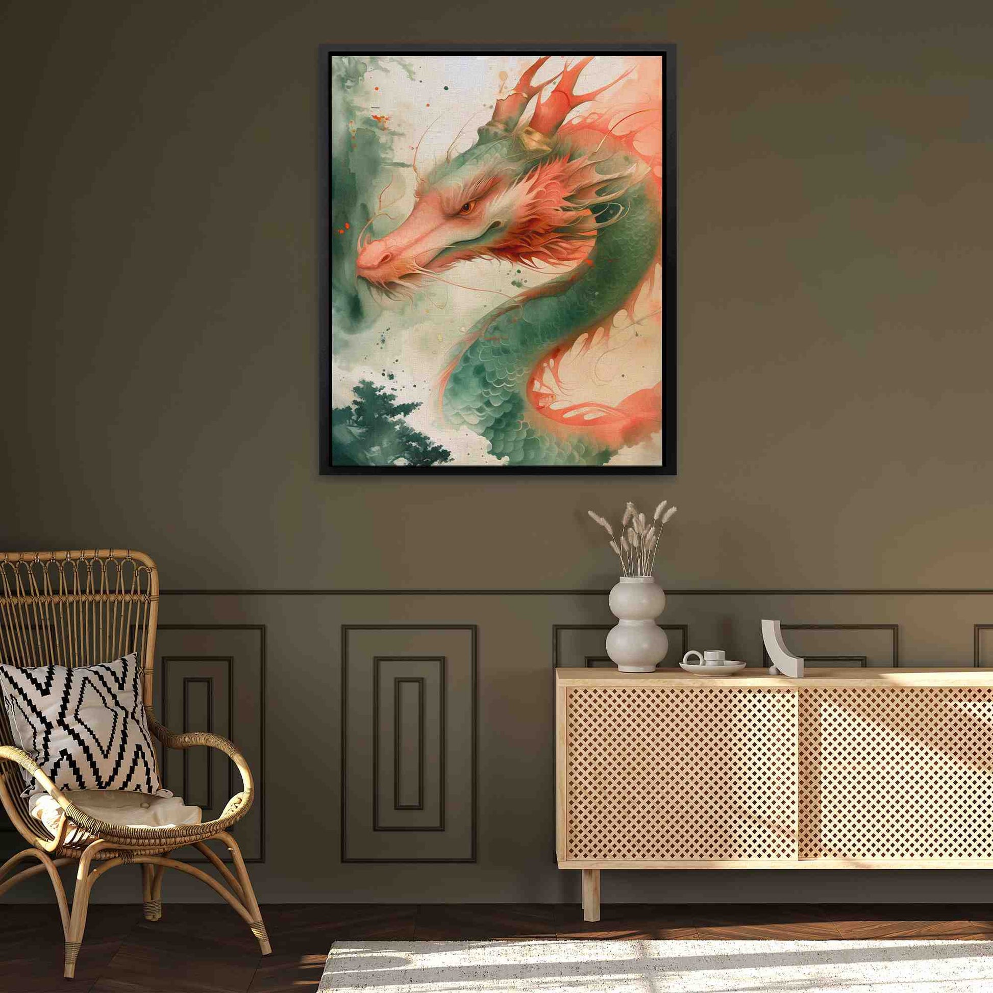 Deer Dragon - Green Wall Art