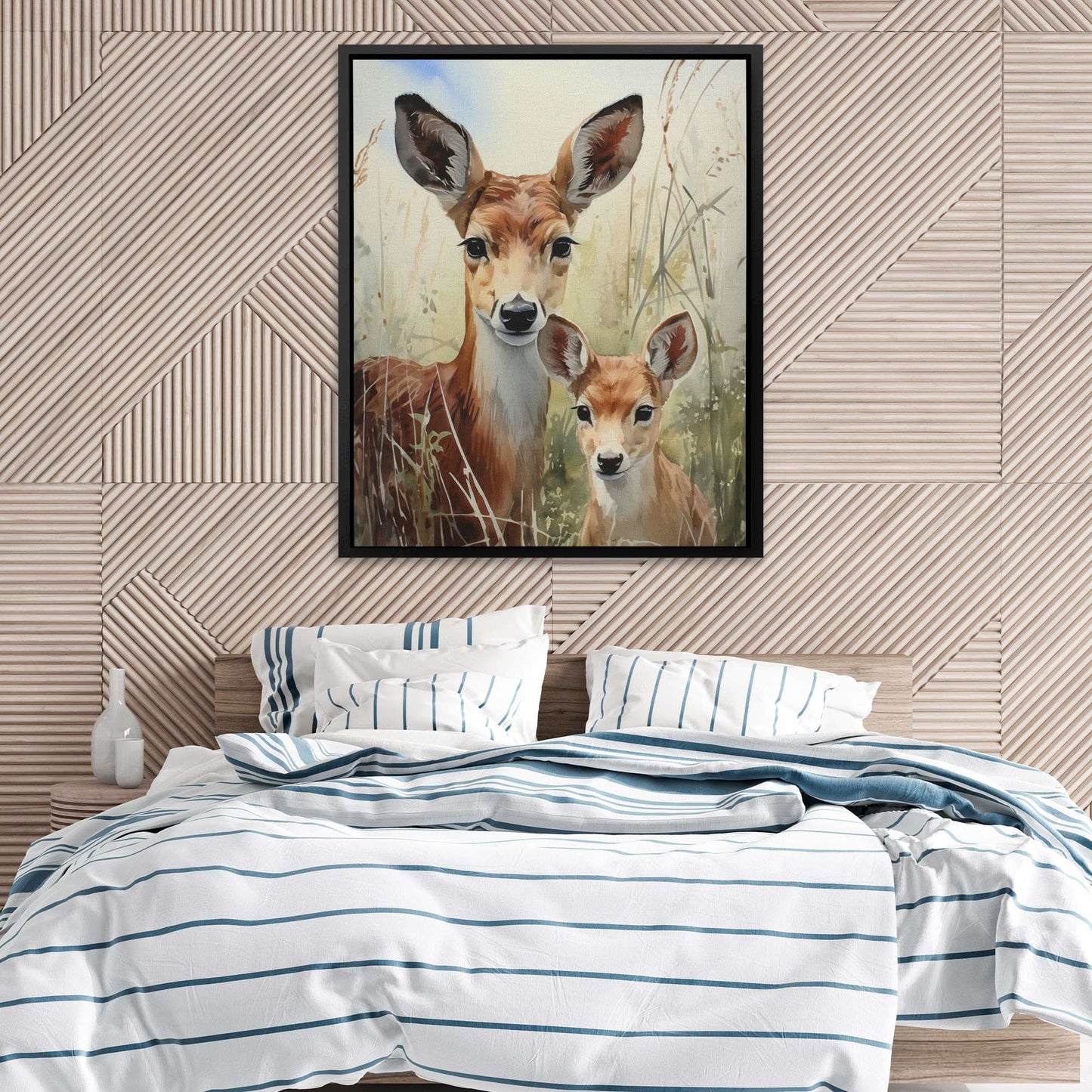 Deer Family - Country Wall Art in Black Frame