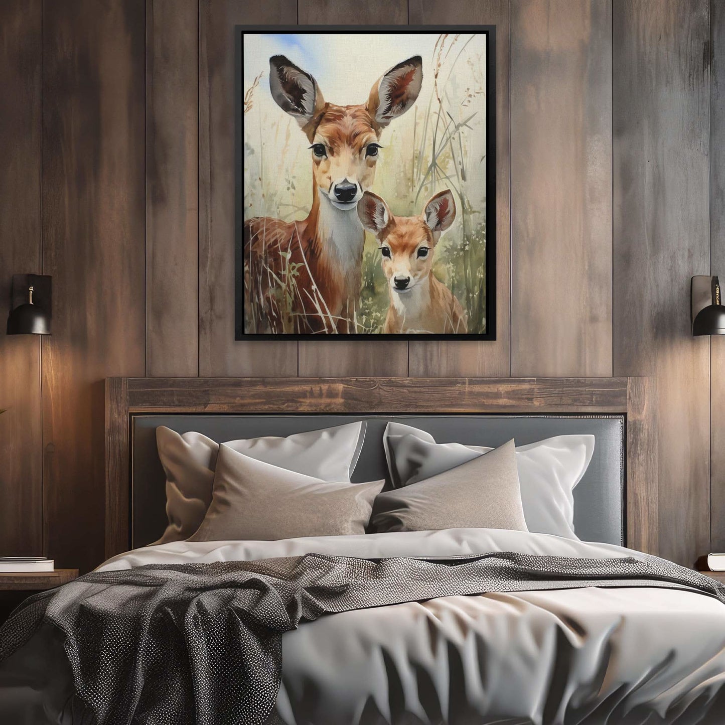 Deer Family - Wall Art in Black Frame