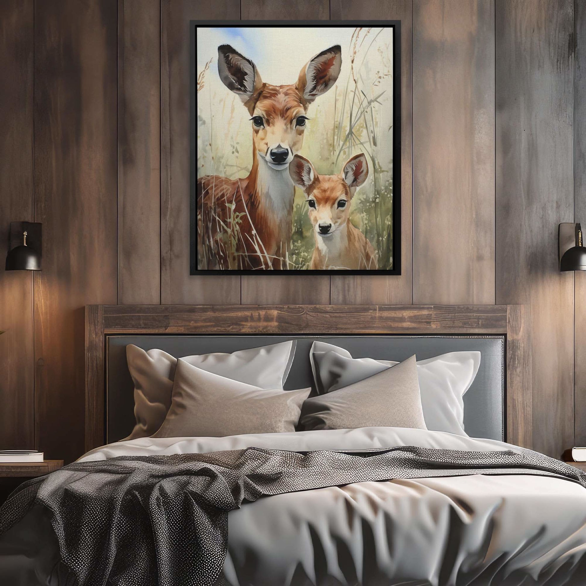 Deer Family - Wall Art in Black Frame