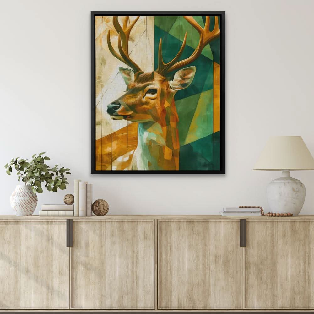 Deer in Technicolor - Deer Wall Art in Black Frame