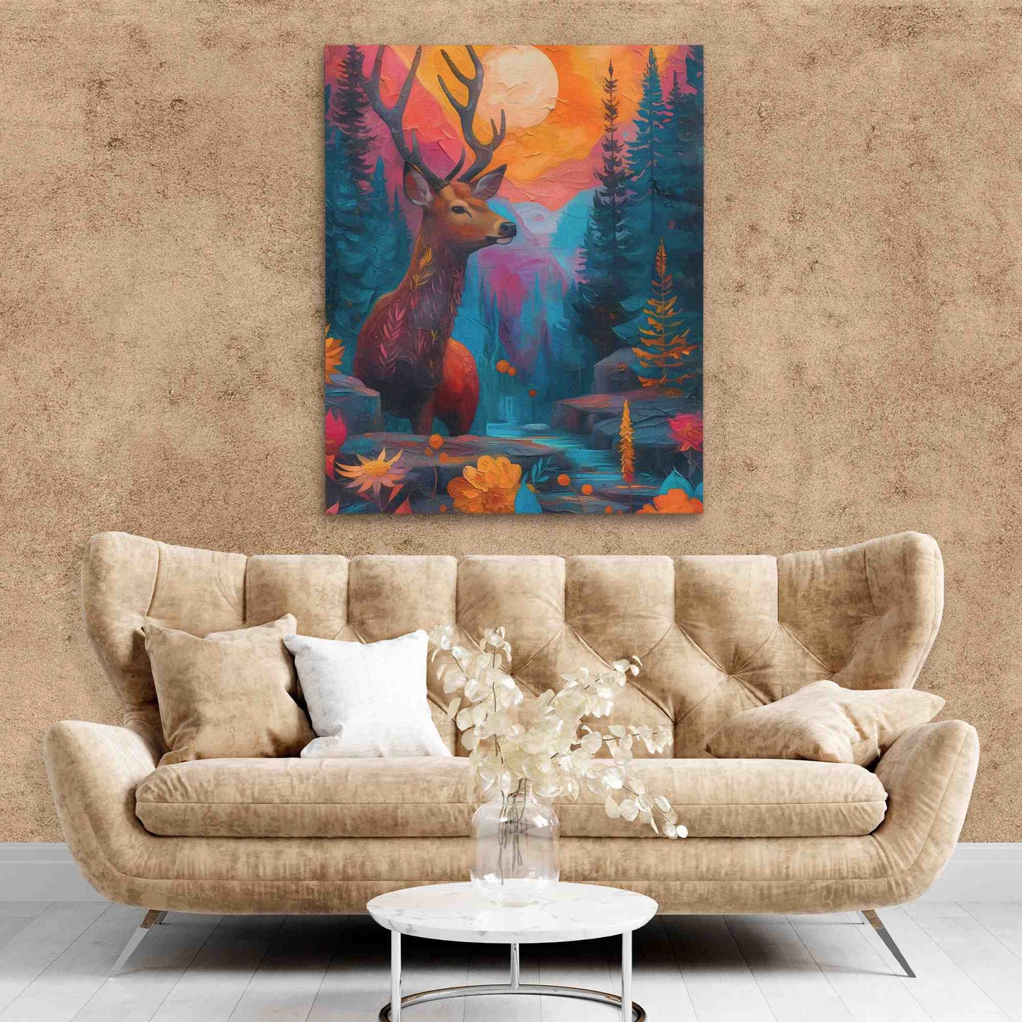 Deer Oasis - Abstract Wall Art in Black Frame