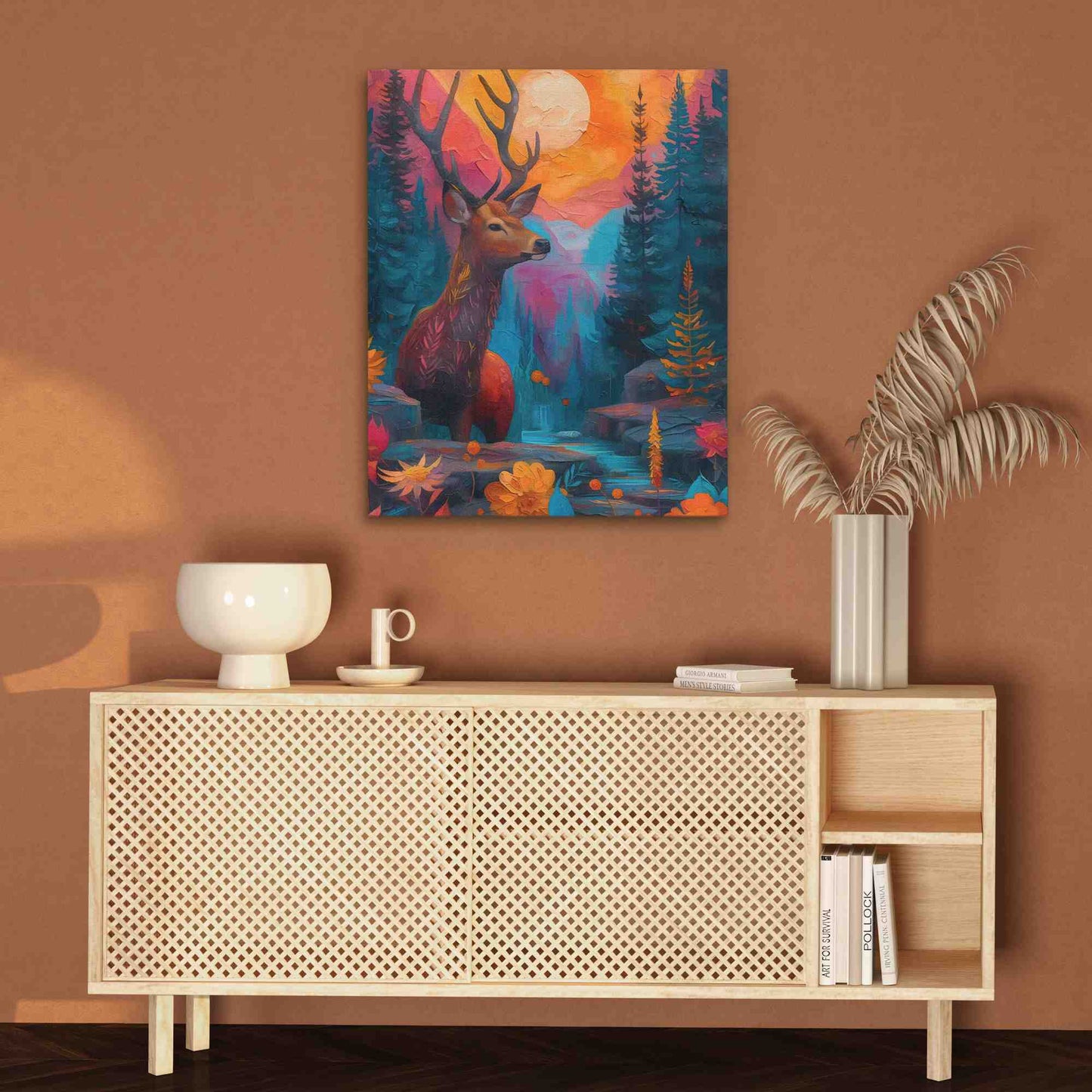 Deer Oasis - Deer Wall Art in Black Frame