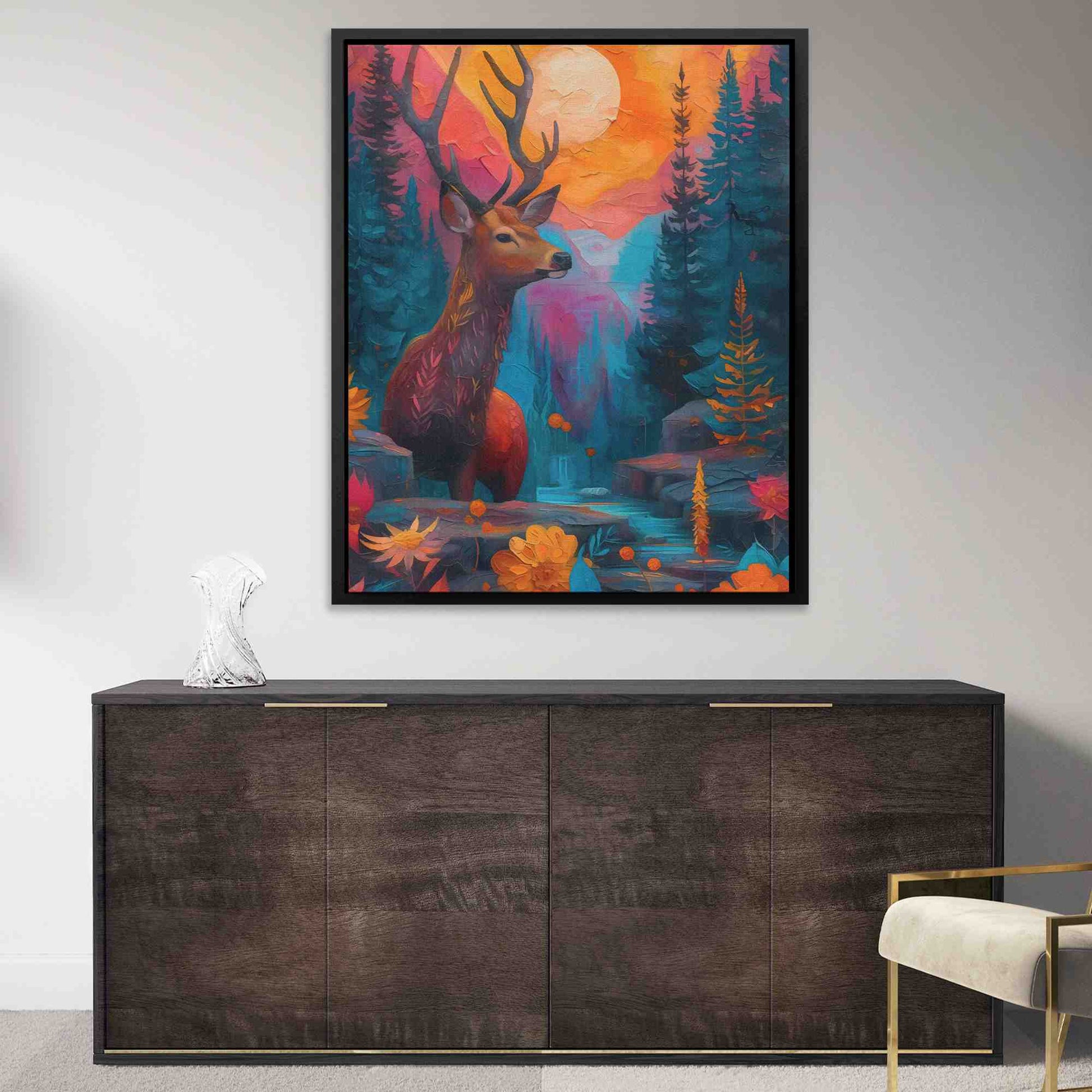 Deer Oasis - Abstract Colorful Canvas Wall Art