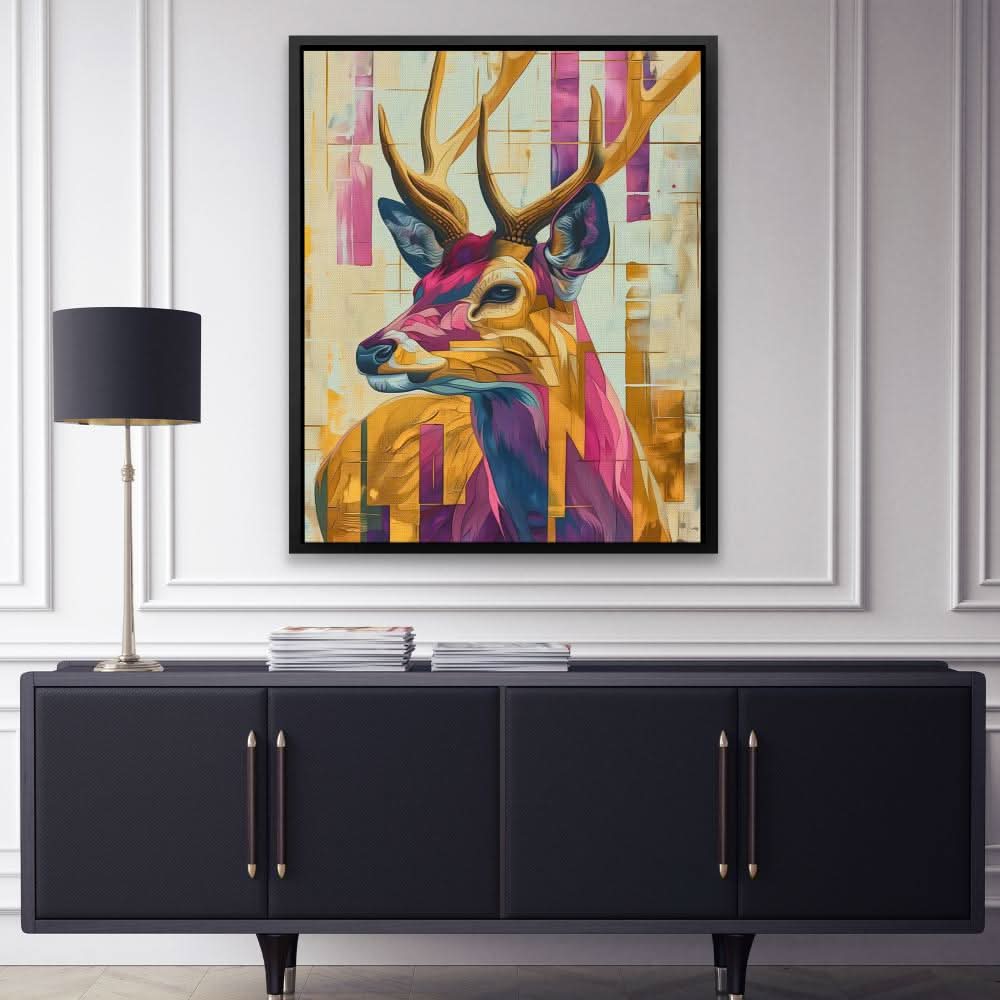 Deer of Light - Deer Wall Art in Black Frame