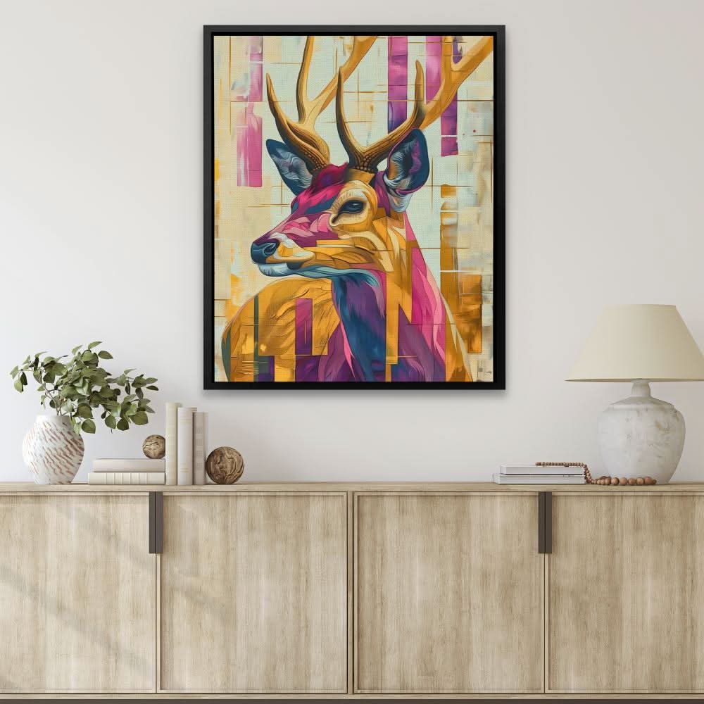Deer of Light - Geometric Gold Canvas Wall Art