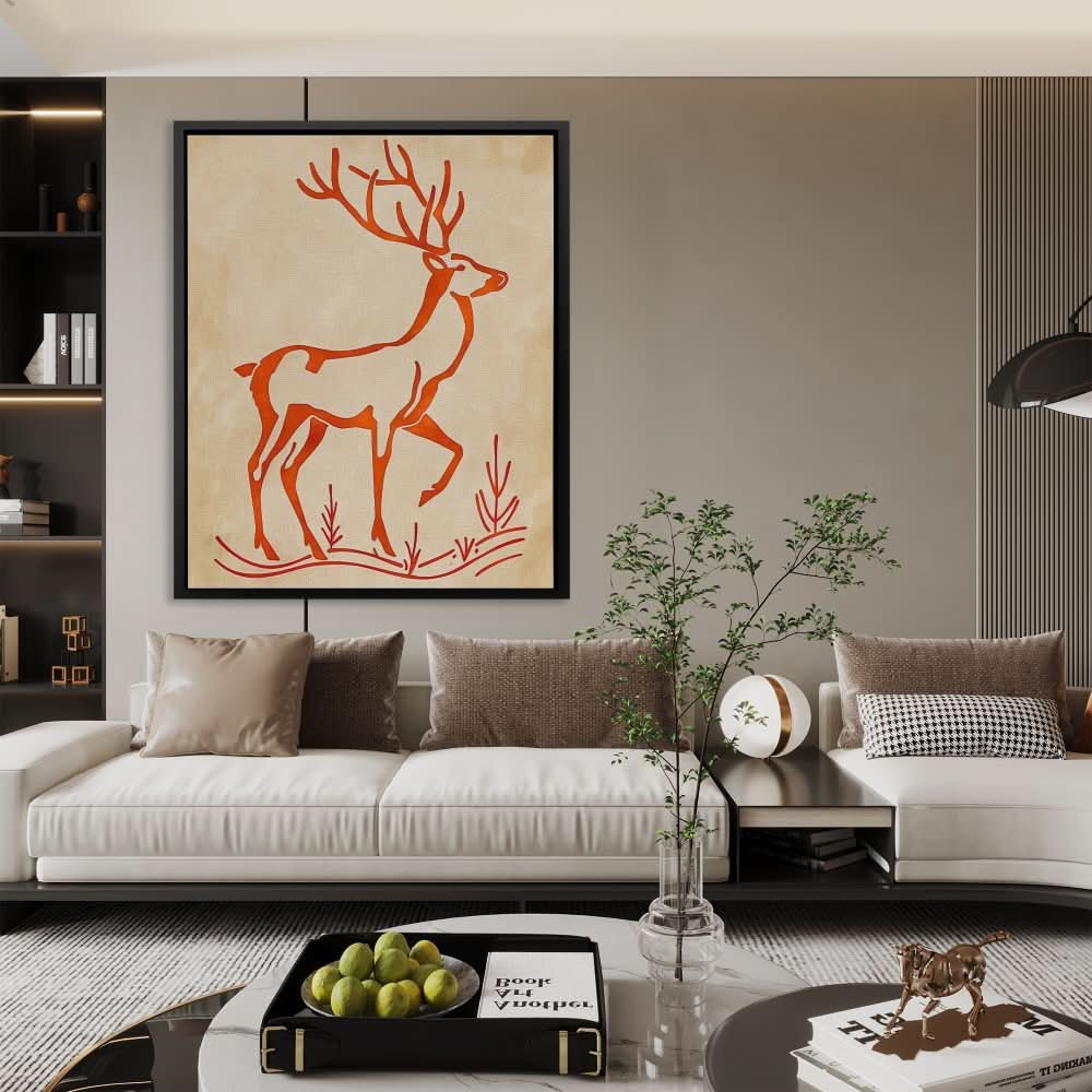Deer Silhouette - Earth Tones Wall Art for Living Room