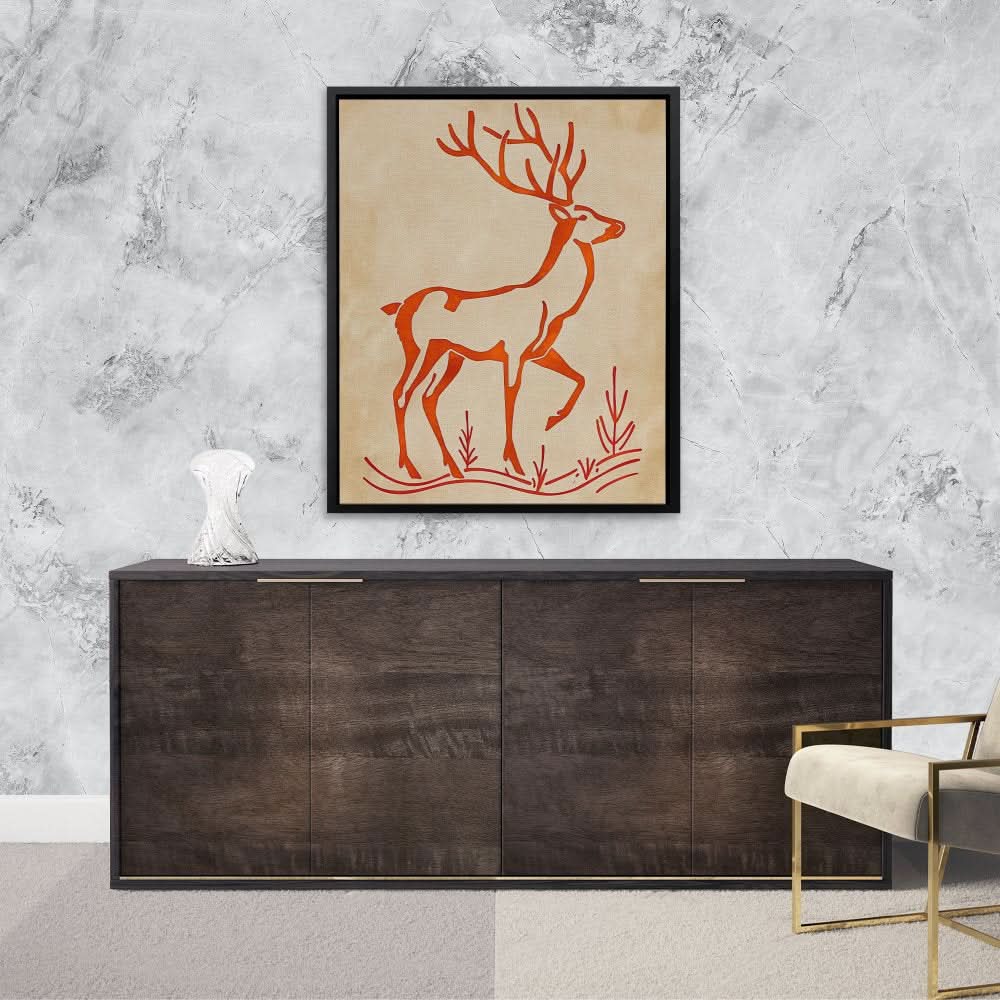 Deer Silhouette - Minimalist Neutral Canvas Wall Art