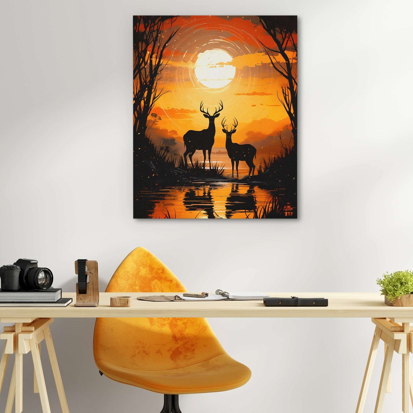 Deer's Refuge - Deer Wall Art in Black Frame