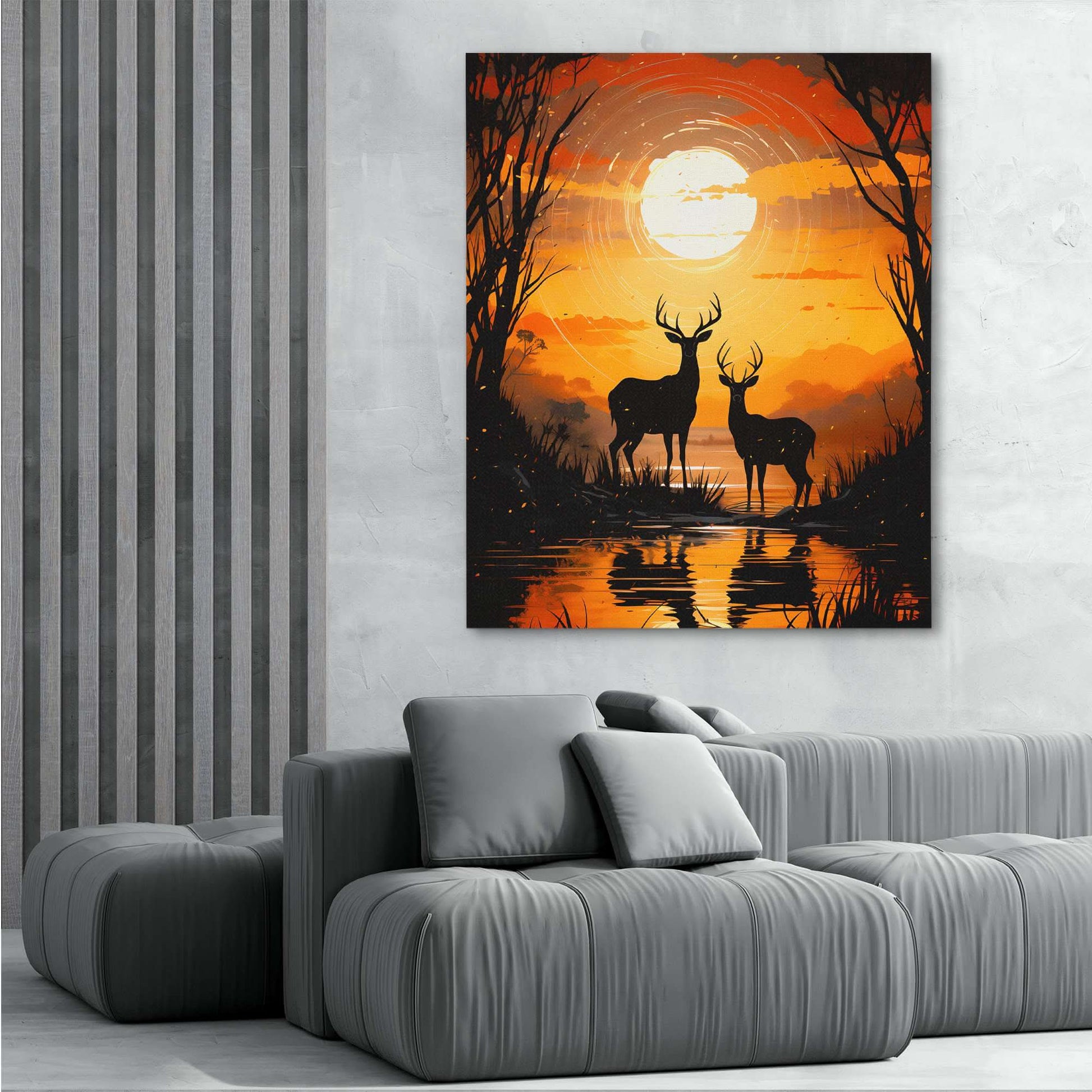 Deer's Refuge - Yellow Canvas Wall Art