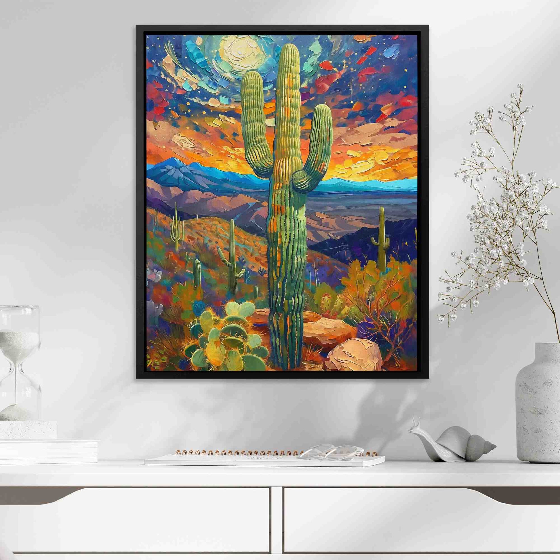 Desert Cactus - Psychedelic Wall Art in Black Frame