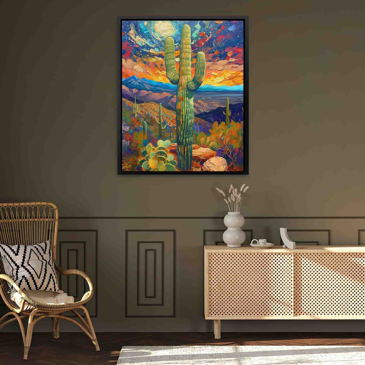 Desert Cactus - Nature Wall Art in Black Frame