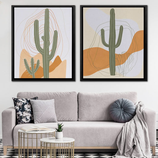 Desert Cactus Duo - Bohemian Wall Art in Black Frame