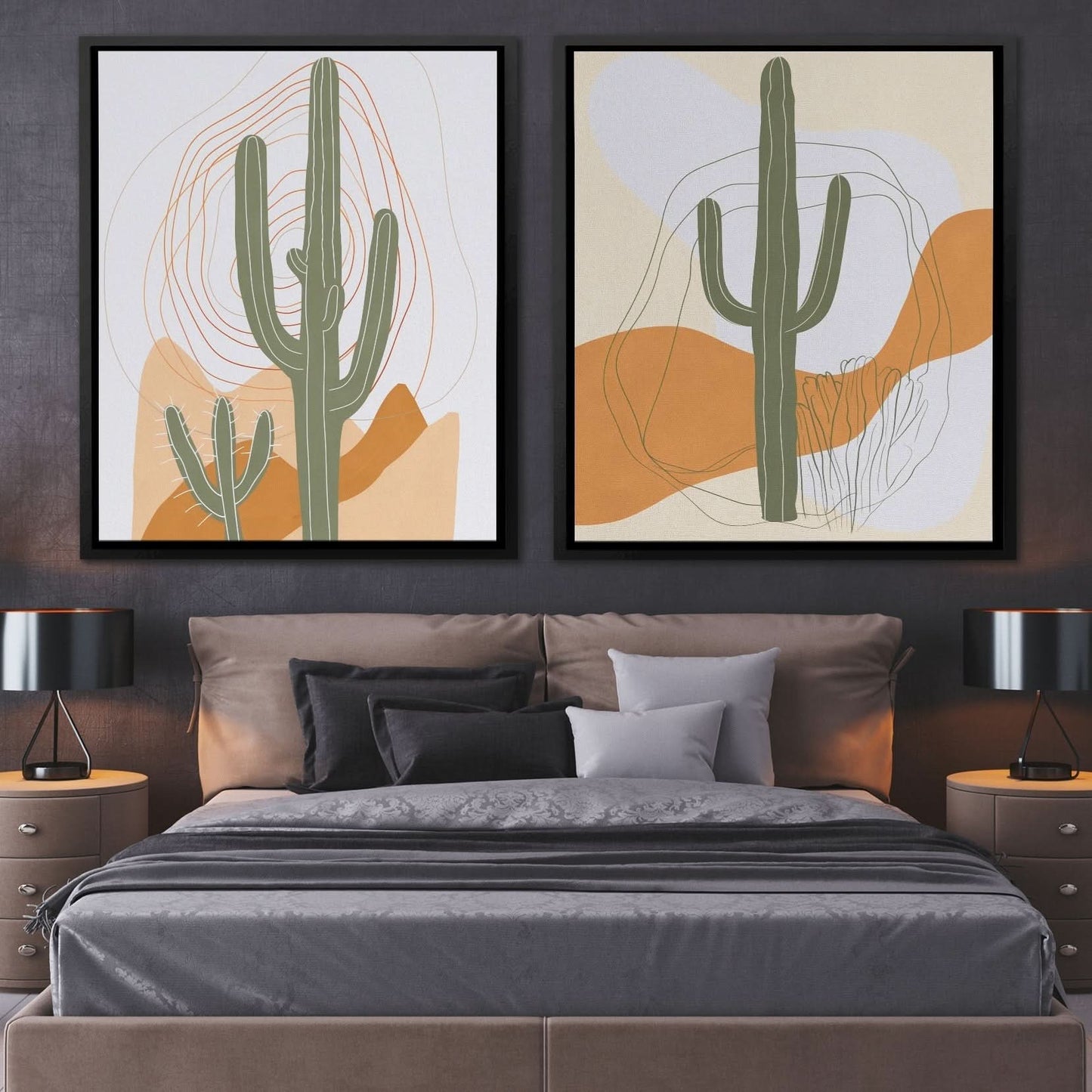 Desert Cactus Duo - Contemporary Neutral Canvas Wall Art