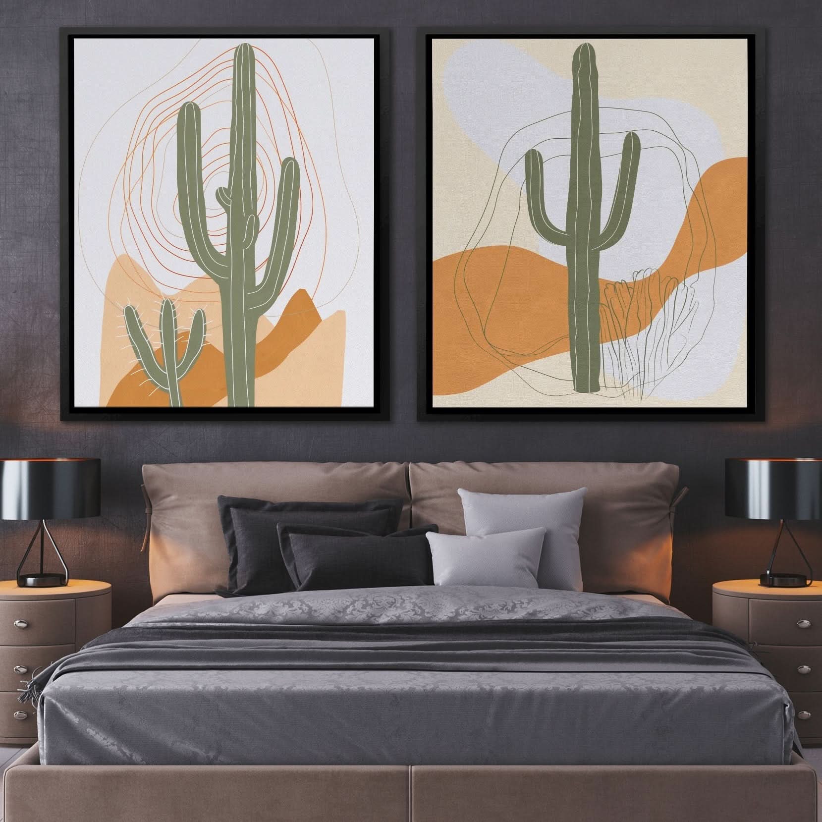 Desert Cactus Duo - Contemporary Neutral Canvas Wall Art