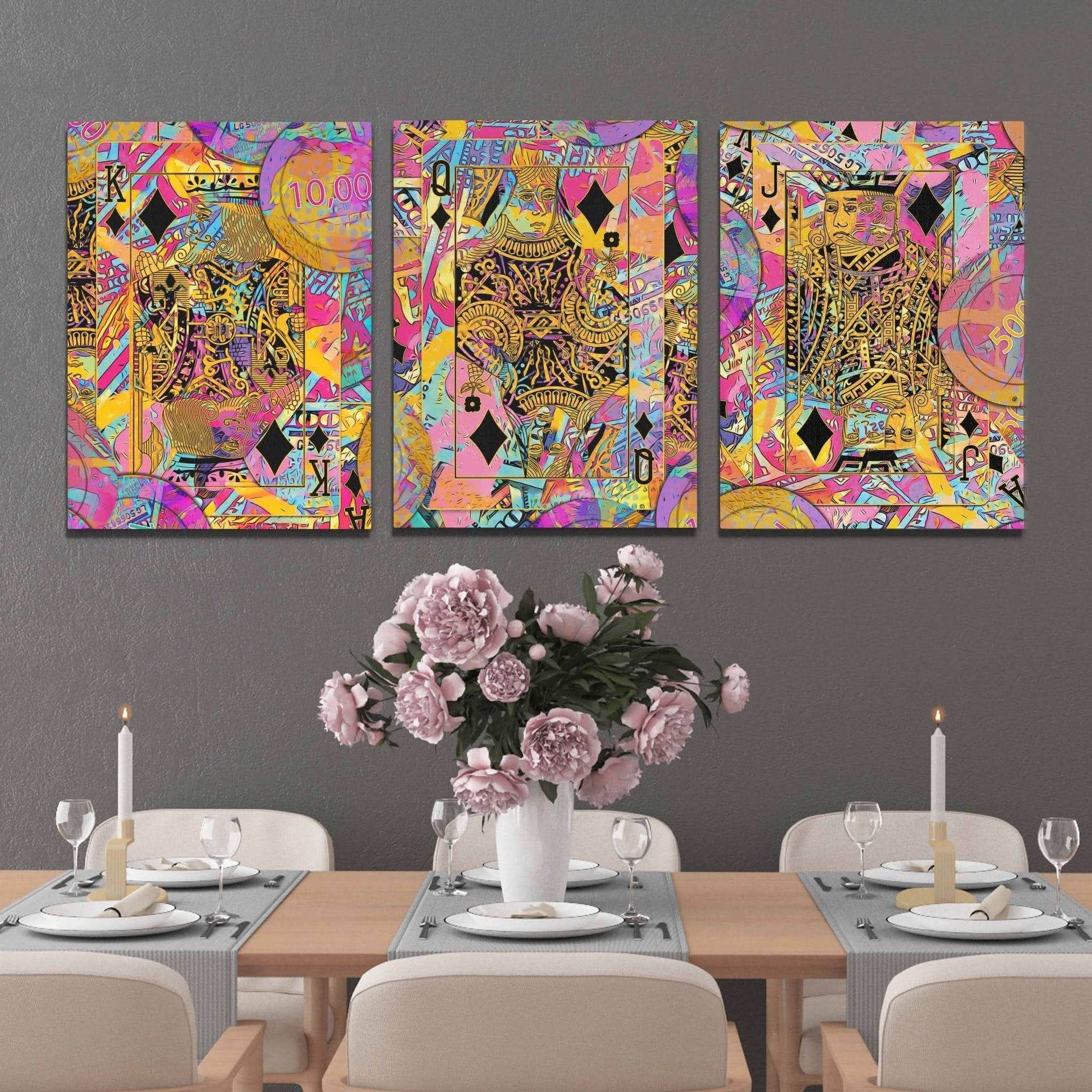 Diamond Royalty 3 Piece Set - Poker Wall Art in Black Frame