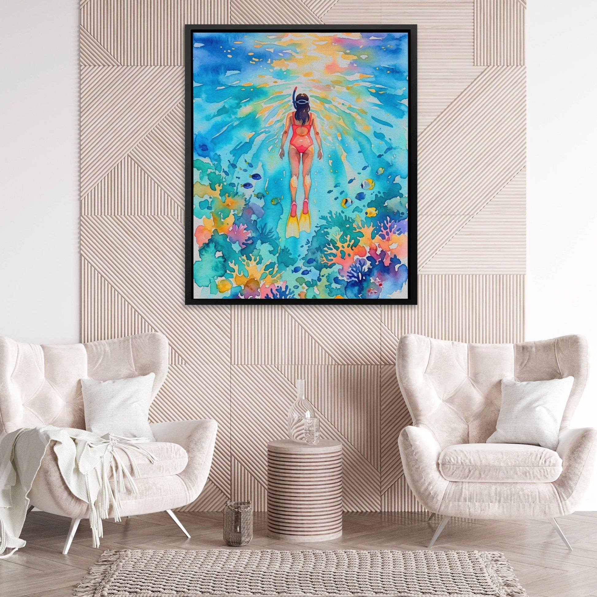 Diver Watercolor Reef
