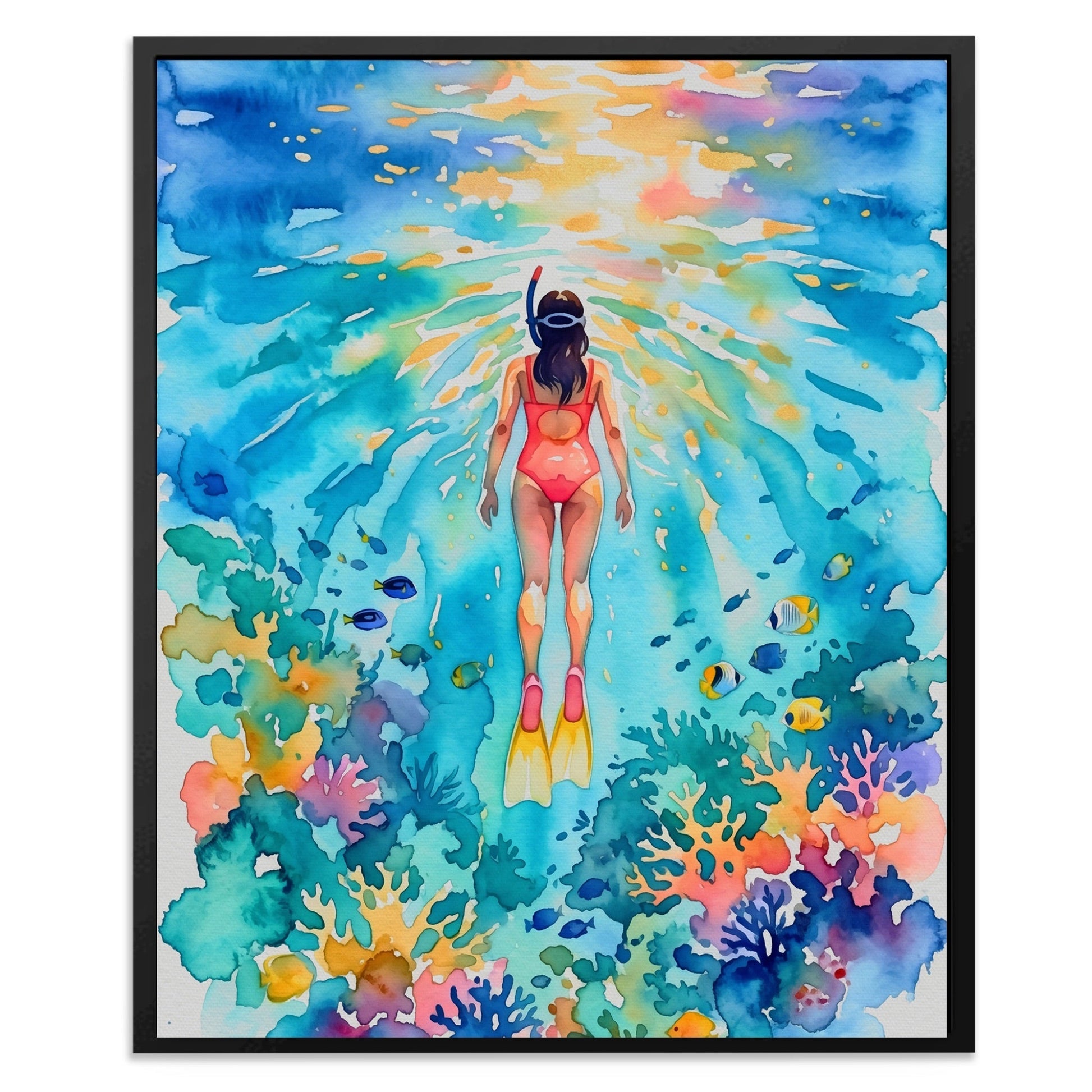 Diver Watercolor Reef