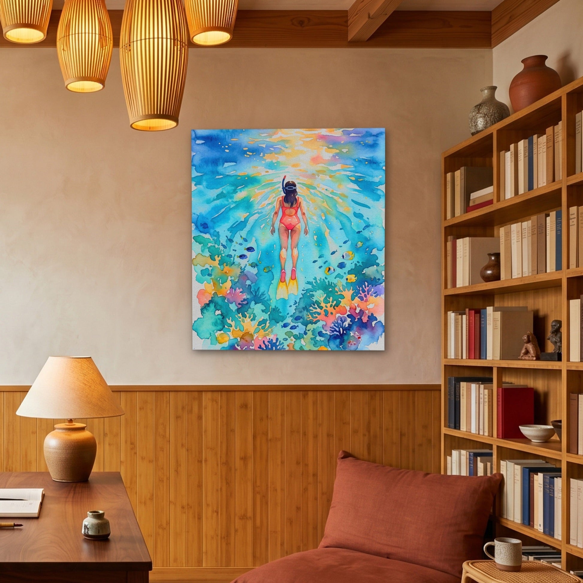 Diver Watercolor Reef