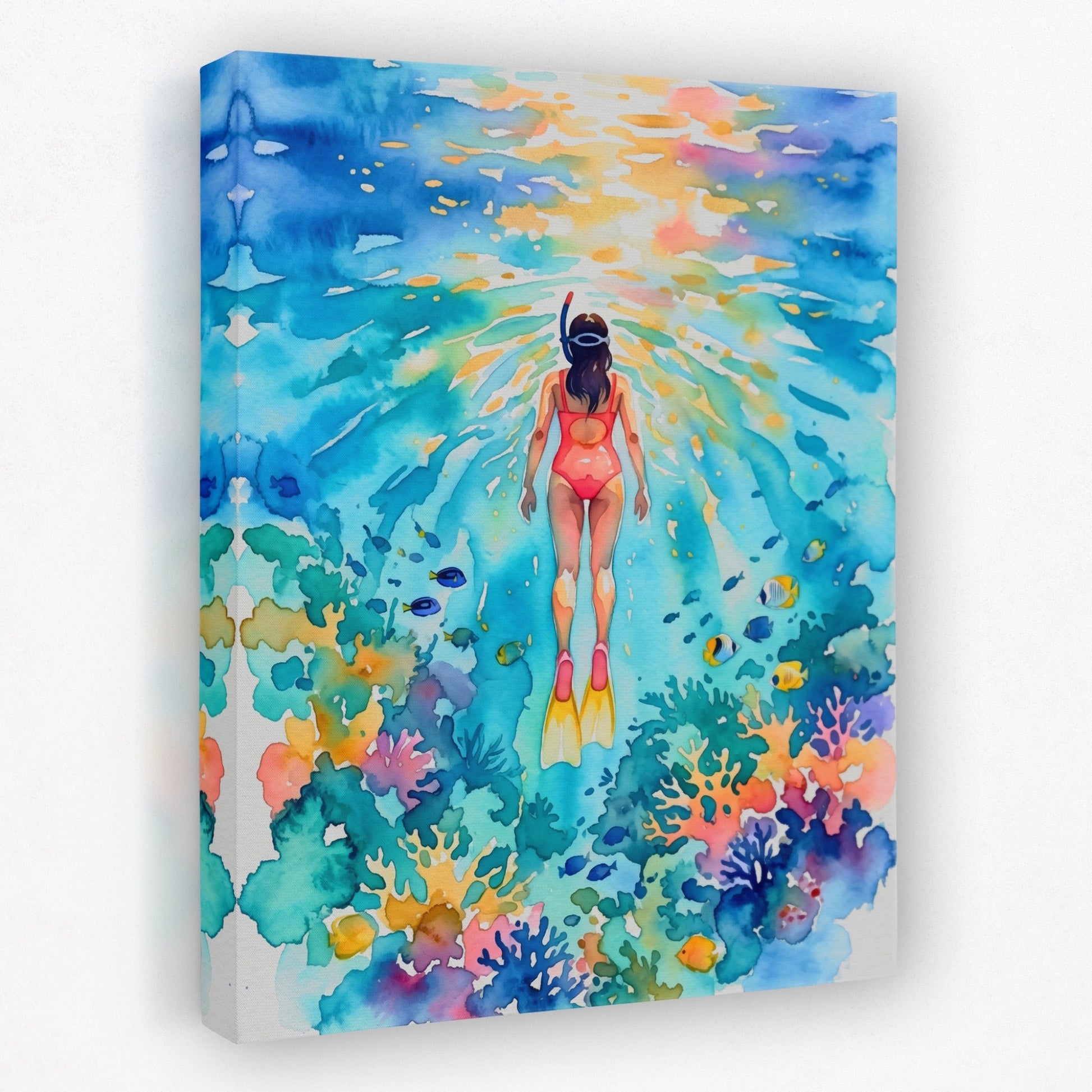 Diver Watercolor Reef