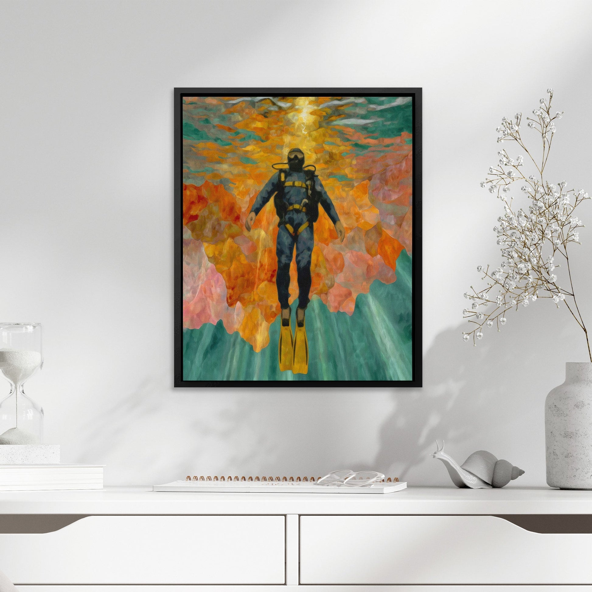 Diver's Coral Ascension - Luxury Wall Art