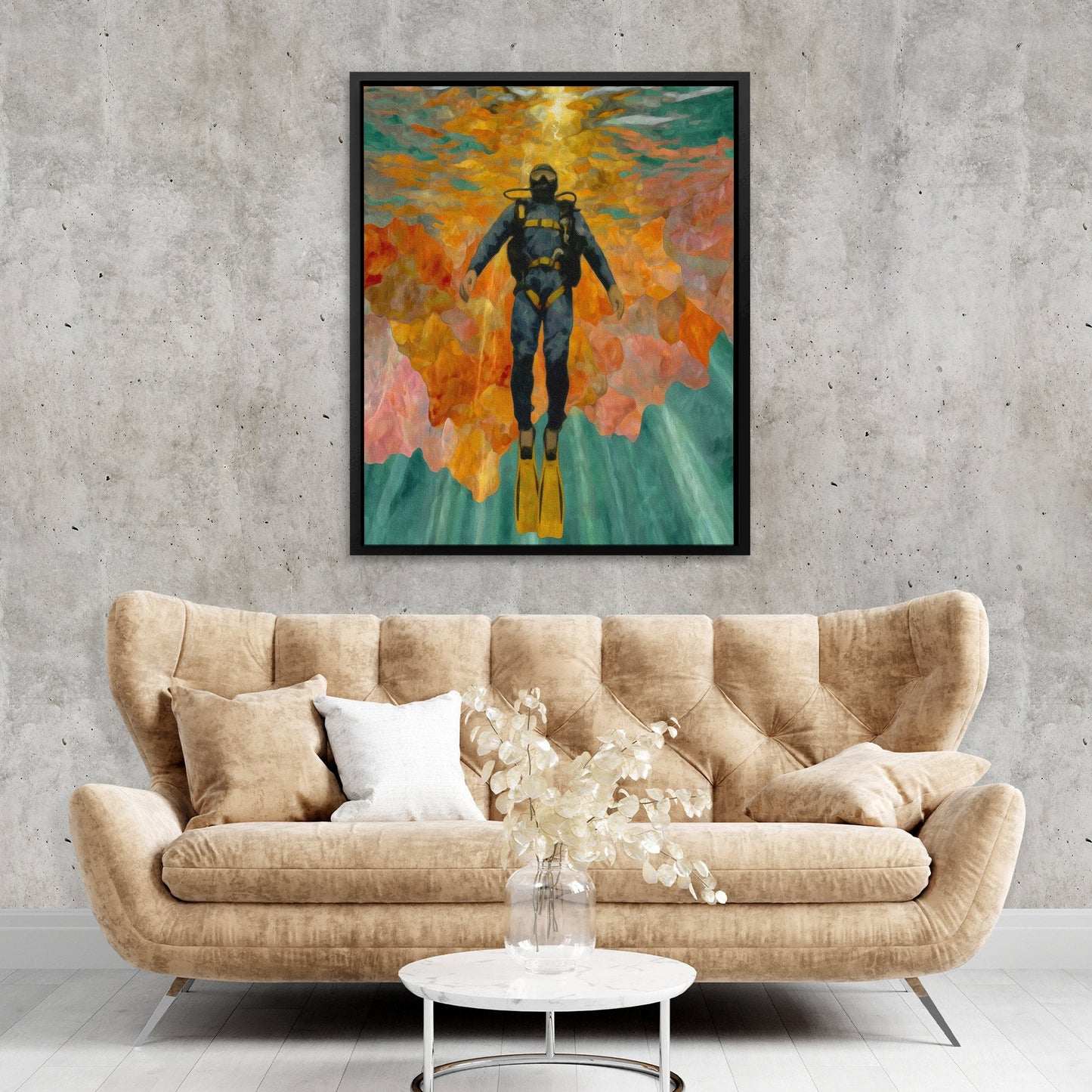 Diver's Coral Ascension - Luxury Wall Art