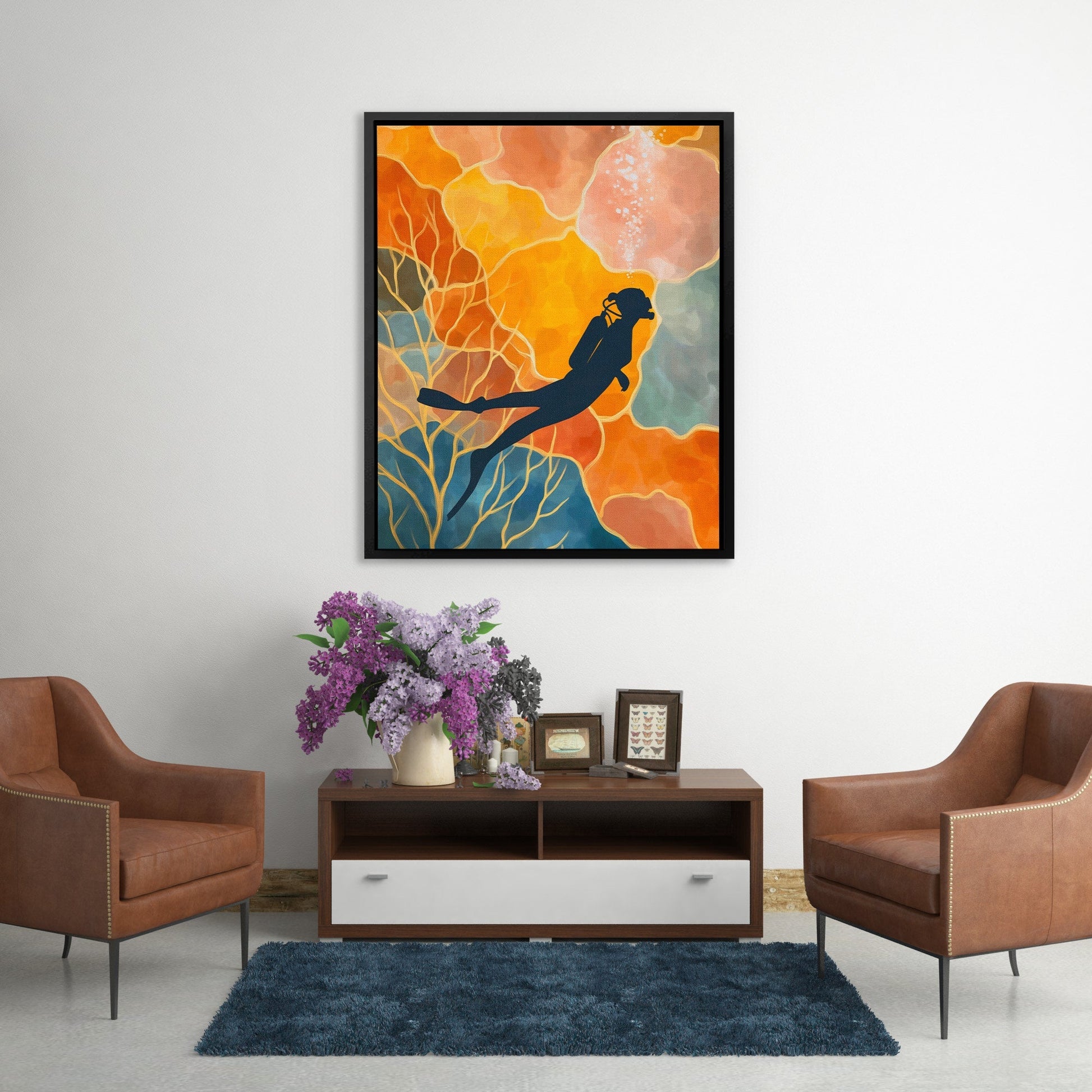 Diver's Coral Twilight - Luxury Wall Art