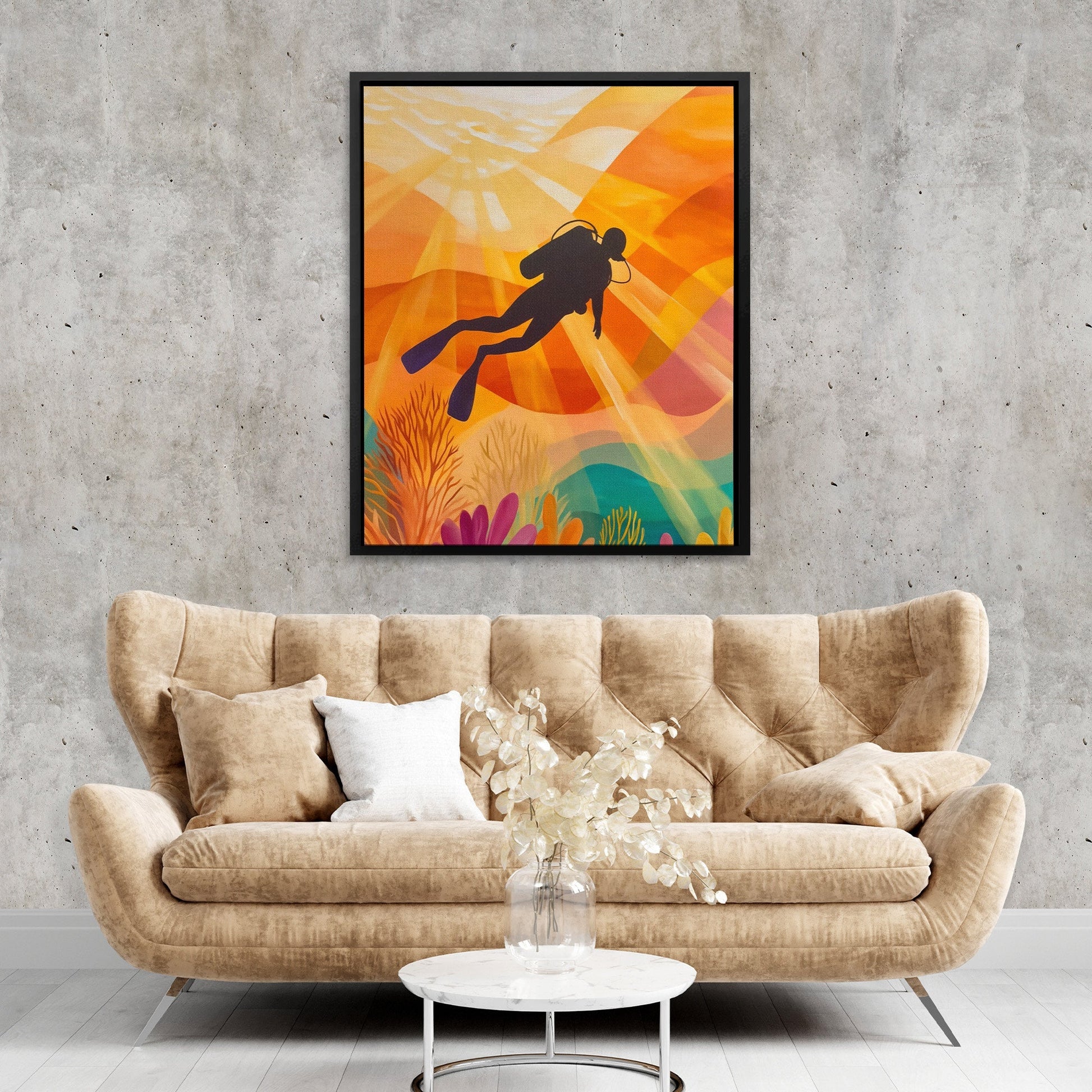 Diver's Golden Descent II - Luxury Wall Art