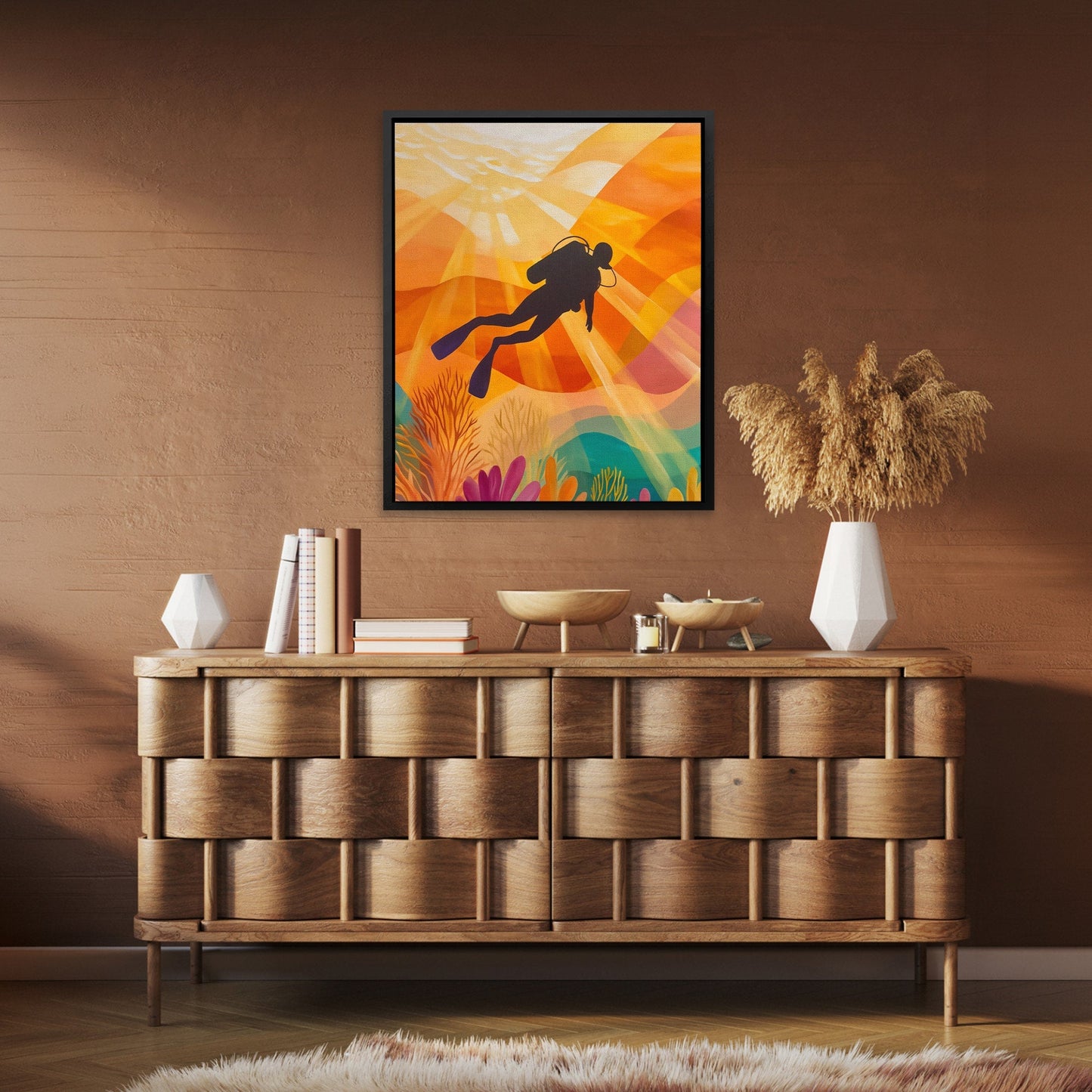 Diver's Golden Descent II - Luxury Wall Art