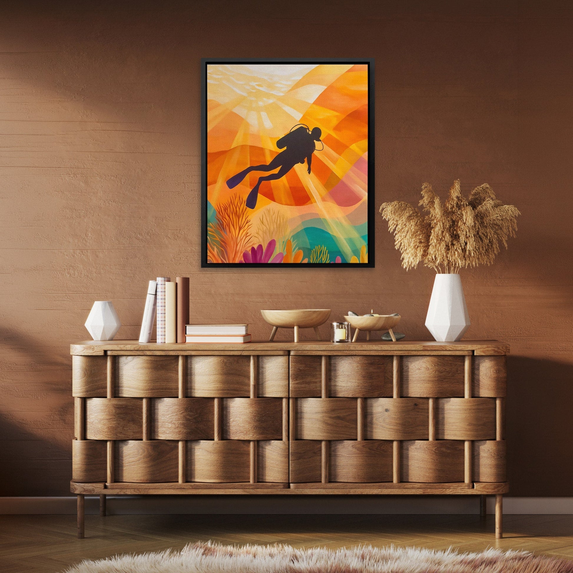 Diver's Golden Descent II - Luxury Wall Art