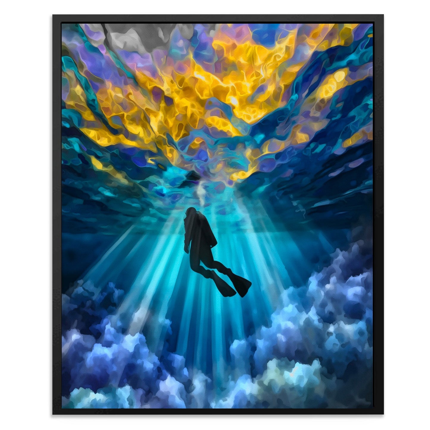 Diver's Golden Descent - Luxury Wall Art