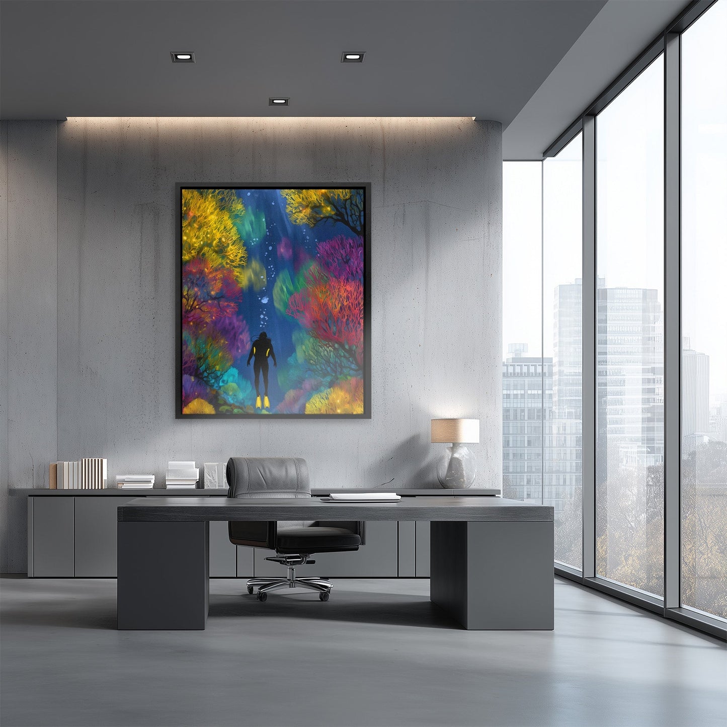 Diver's Luminous Garden - Luxury Wall Art