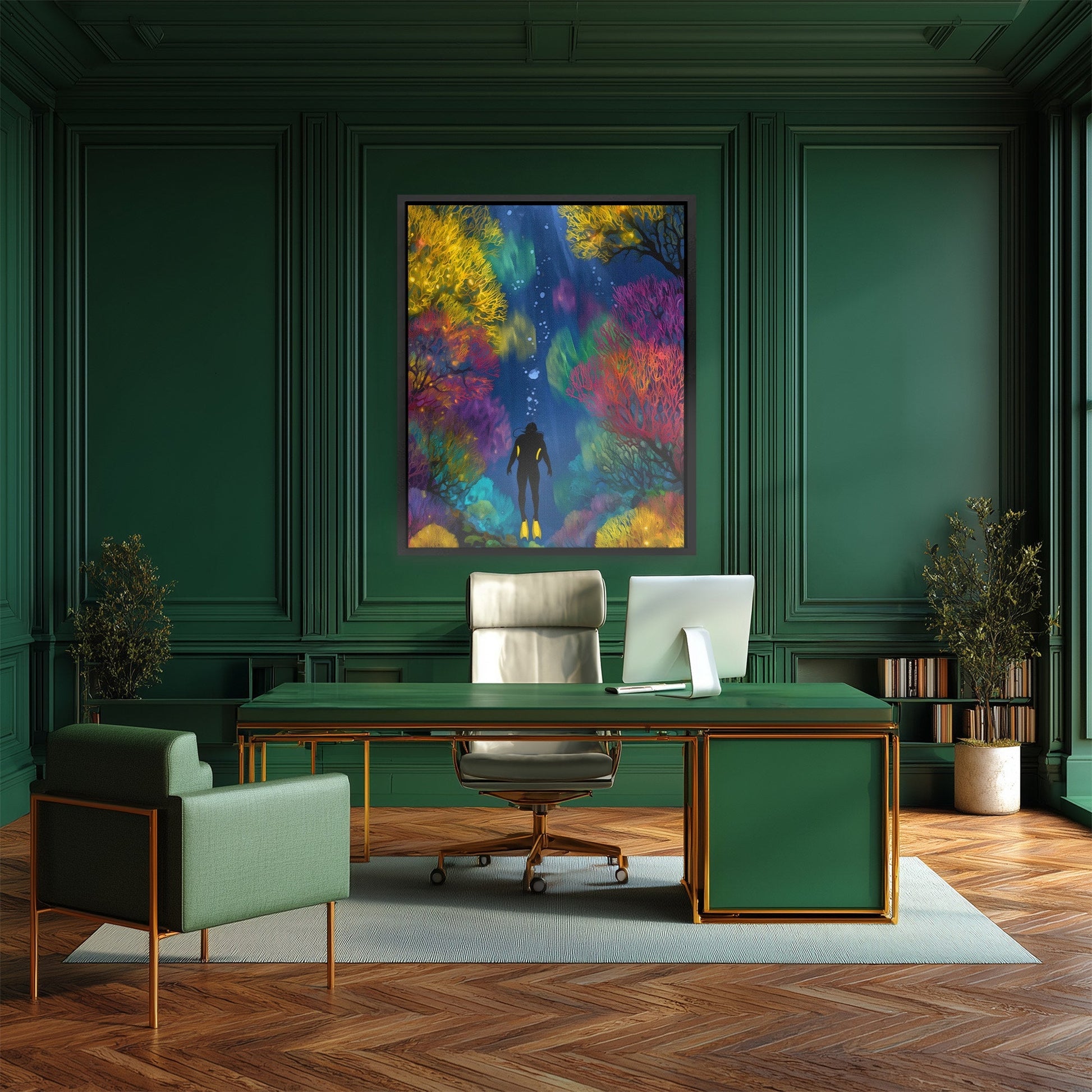 Diver's Luminous Garden - Luxury Wall Art