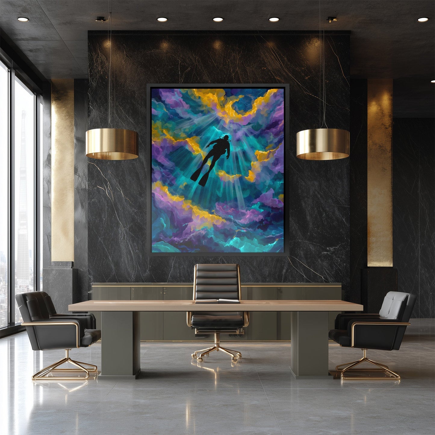 Diver's Teal Ascension - Luxury Wall Art
