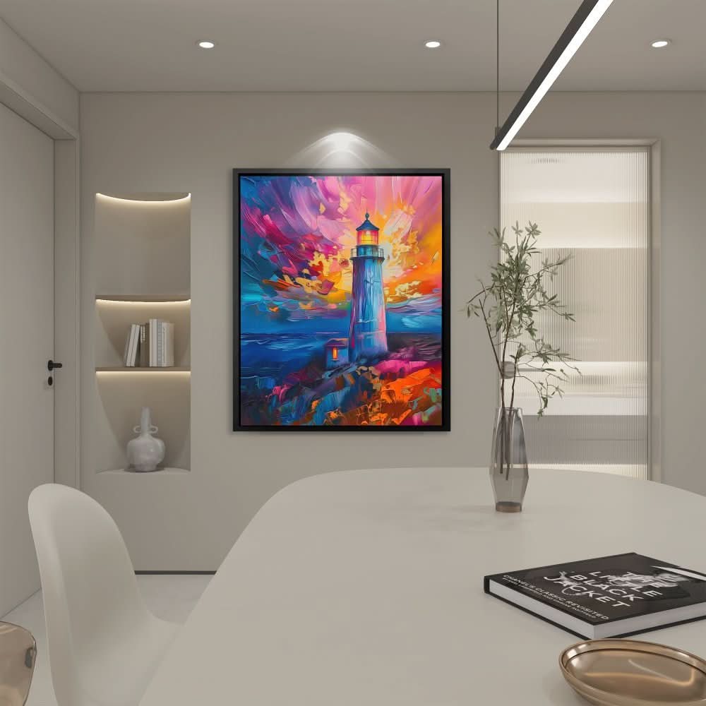 Divine Lighthouse - Blue Wall Art for Living Room