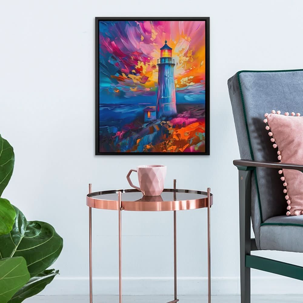 Divine Lighthouse - Abstract Wall Art in Black Frame